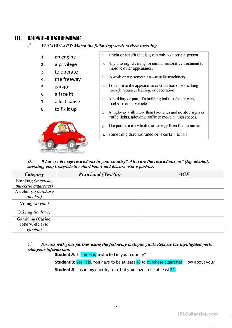 Free Printable Drivers Ed Worksheets